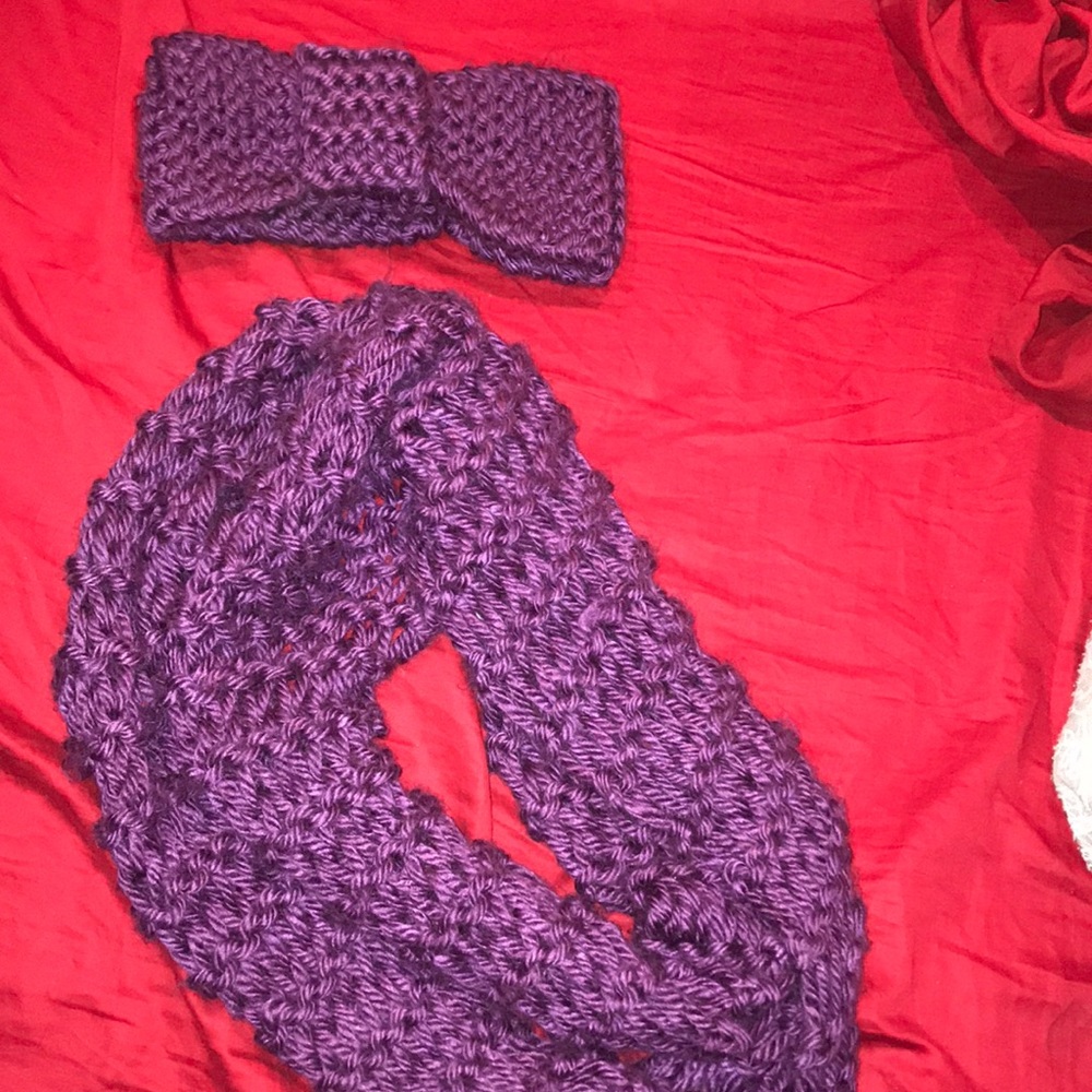 Purple infinity scarf and matching headband